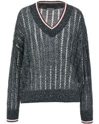 Brunello Cucinelli - Openwork Knitted V-Neck Jumper - Lyst