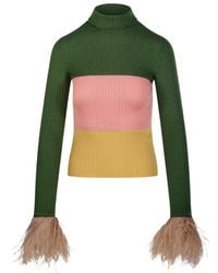 La DoubleJ - La Doublej High Kick Feather-Cuff Knitted Top - Lyst