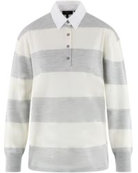 Theory - Long Sleeved Striped Polo Top - Lyst