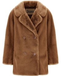 Herno - Double-Breasted Faux Fur Coat - Lyst