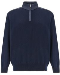 Paul & Shark - Contrast Panel Half-Zip Knitted Sweater - Lyst
