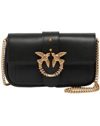 Pinko - Love Bag Pocket Small Leather Shoulder Bag With Jewel Buckle - Lyst