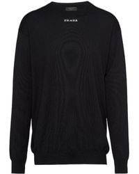 Prada Logo Intarsia-knitted Crewneck Jumper in Natural for
