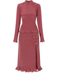 Alessandra Rich - Bow-Detailed Polka-Dot Silk-Crepe Midi Dress - Lyst