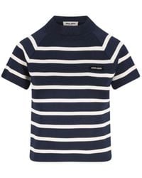 Miu Miu - Stripe Short-Sleeve Sweater - Lyst