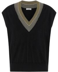 Brunello Cucinelli - Striped V-Neck Knitted Top - Lyst