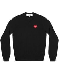 COMME DES GARÇONS PLAY - Heart-Motif V-Neck Jumper - Lyst
