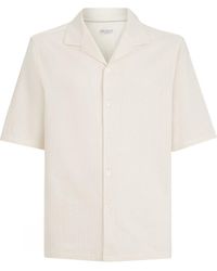 Brunello Cucinelli - Linen And Cotton Chevron Jersey Short Sleeve Shirt With Camp Collar - Lyst