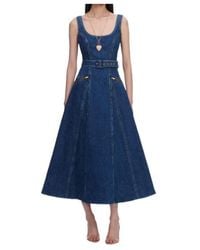 Self-Portrait - Belt-Detail Flared Midi Denim Dress - Lyst