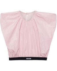 MSGM - Logo-Print Cropped Blouse - Lyst