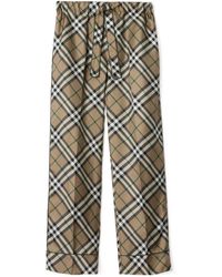 Burberry - Check Silk Trousers - Lyst