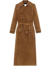 Saint Laurent - Double-Breasted Suede Long Coat - Lyst