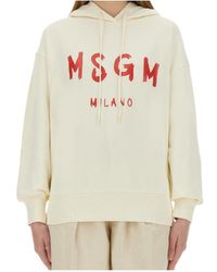 MSGM - Brushed Logo Hooded Sweatshirt - Lyst