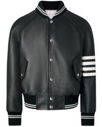 Thom Browne - Raglan-Sleeve Striped Leather Jacket - Lyst