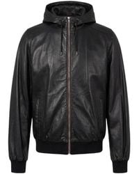 Gucci - Logo Hooded Leather Jacket - Lyst