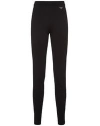 Prada - Logo Plaque High Waist Leggings - Lyst
