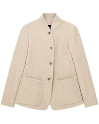 Emporio Armani - High-Neck Virgin Wool Blazer With A Jacquard Knit Effect - Lyst
