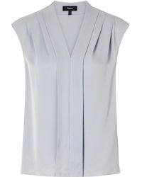 Theory - Pleated Silk-Satin Blouse - Lyst