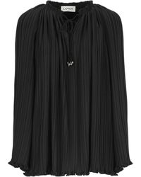 Lanvin - Long Sleeve Pleated Blouse Open Neck - Lyst