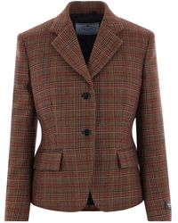 Prada - Checked Single Breasted Jacket - Lyst