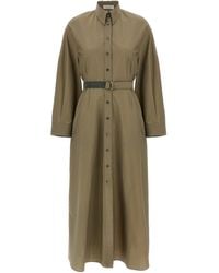 Brunello Cucinelli - Belted Long Sleeved Midi Dress - Lyst