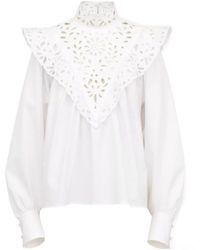 Chloé - Chloé Broderie Anglaise High Neck Blouse - Lyst