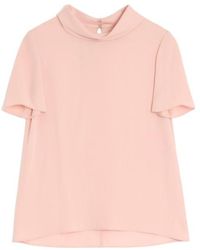 Valentino - Georgette Mock Neck Short-Sleeved Top - Lyst