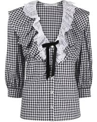 Alessandra Rich - Check-Print Ruffle-Collar Shirt - Lyst