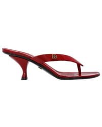 Dolce & Gabbana - Logo Thong Heeled Sandals - Lyst