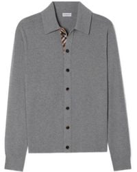 Burberry - Check Trim Wool Cardigan - Lyst