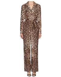 Dolce & Gabbana - Leopard-Printed Long-Sleeved Pajama Jumpsuit - Lyst