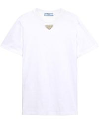 Prada - Jersey T-Shirt With Embroidered Triangle - Lyst