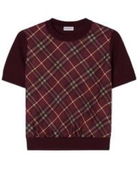 Burberry - Wool-Silk Check Panel T-Shirt - Lyst
