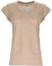 Isabel Marant - V-Neck Short-Sleeve Linen T-Shirt - Lyst