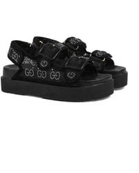 Gucci - Crystal-Embellished Monogram-Pattern Sandals - Lyst