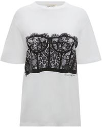 McQueen - Lace Corset Crewneck T-Shirt - Lyst