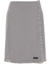 Miu Miu - Ruched Check Skirt - Lyst