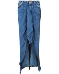 Balmain - Draped Skirt Denim Jeans - Lyst