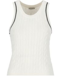 Brunello Cucinelli - Cable-Knitted Crewneck Top - Lyst