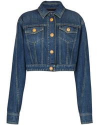 Balmain - Cropped Faded Denim Jacket - Lyst