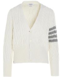 Thom Browne - 4-Bar Aran Cable Knit Cardigan - Lyst