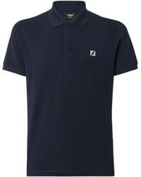 Fendi Logo Plaque Short-Sleeve Polo Shirt in White for Men | Lyst