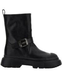 Hogan - Logo Buckled Round-Toe Boots - Lyst