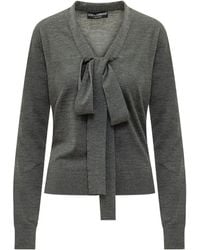 Dolce & Gabbana - V-Neck Bow Detailed Knitted Top - Lyst