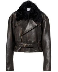 Alex Perry - Shearling-Trimmed Cropped Leather Biker Jacket - Lyst