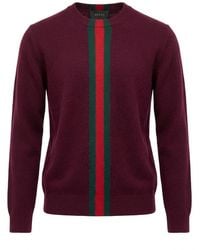 Gucci - Knit Wool Sweater With Web Intarsia - Lyst