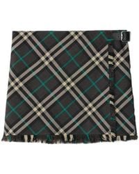 Burberry - Check-Pattern Frayed-Edge Mini Skirt - Lyst