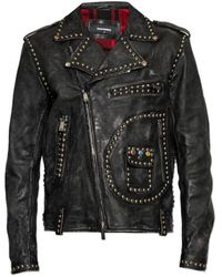 DSquared² - Long Sleeve Leather Jacket - Lyst