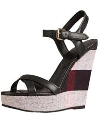 Burberry - Checkered Open-Toed High-Heeled Sandals - Lyst