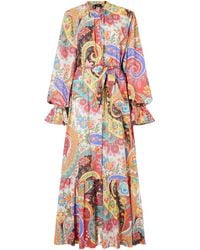 Etro - Belted Paisley-Print Cotton-Voile Maxi Shirt Dress - Lyst